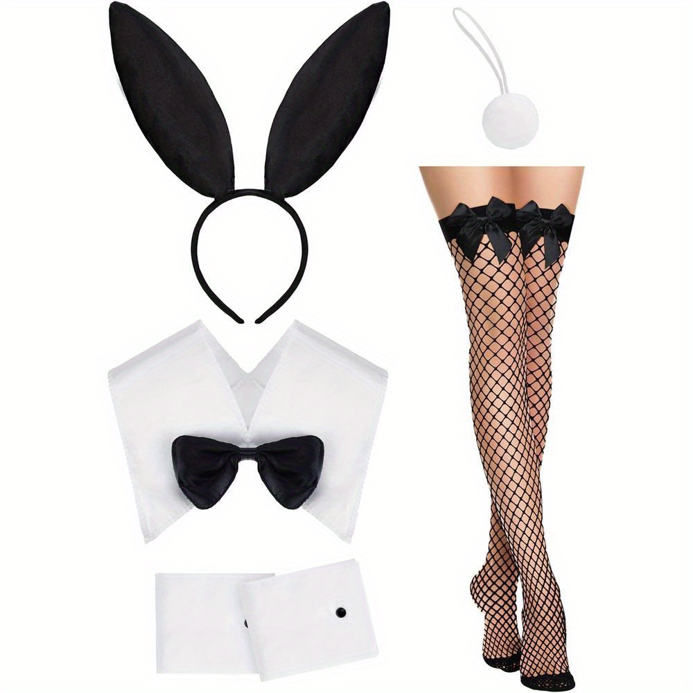 Fishnet Stocking Women - WomenCostume Set Black Bunny Ears Rabbit