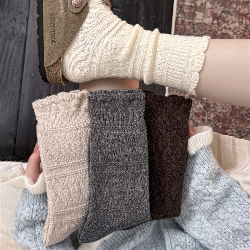 Boot Sock Slouchy - 1 Pair Milky White Lace Trim