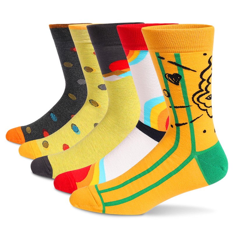 Cotton Crew Sock Pack - 5Pairs Mens Fun Dress Socks, Pattern