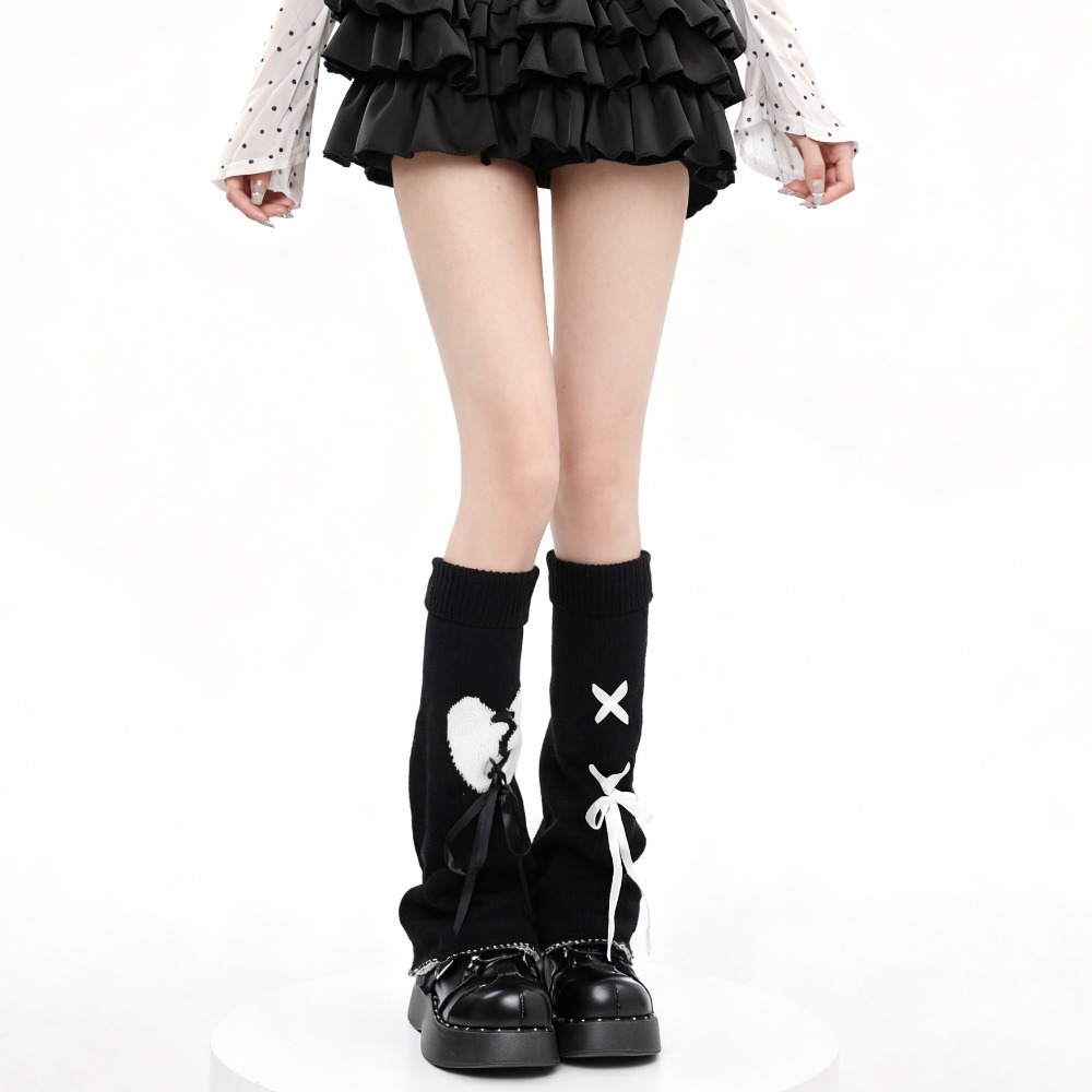 Boot Sock Slouchy - Y2K Heart Tie Flared Slouchy Leg