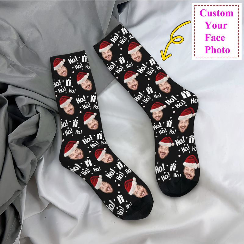 Dress Sock Men - Christmas Face Photo Personalized Custom Mens