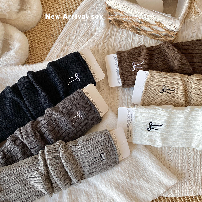 Boot Sock Slouchy - Korean Girls Leg Warmers Embroidered Bow