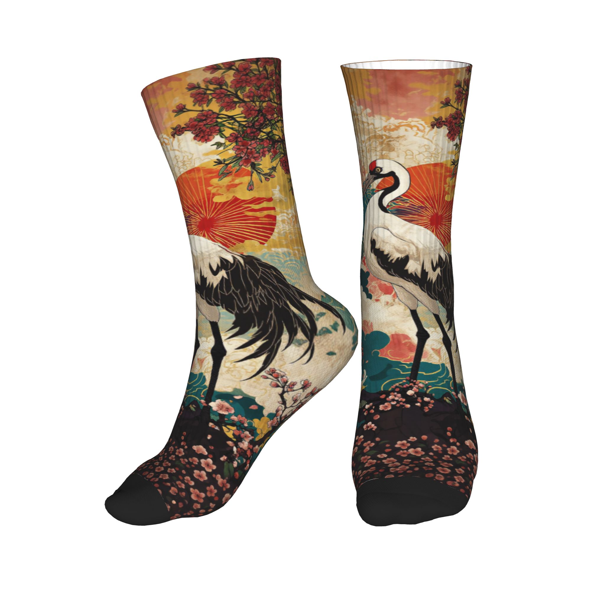 Dress Sock Men - Fashion Men's Ukiyo-e Double Crane Cherry