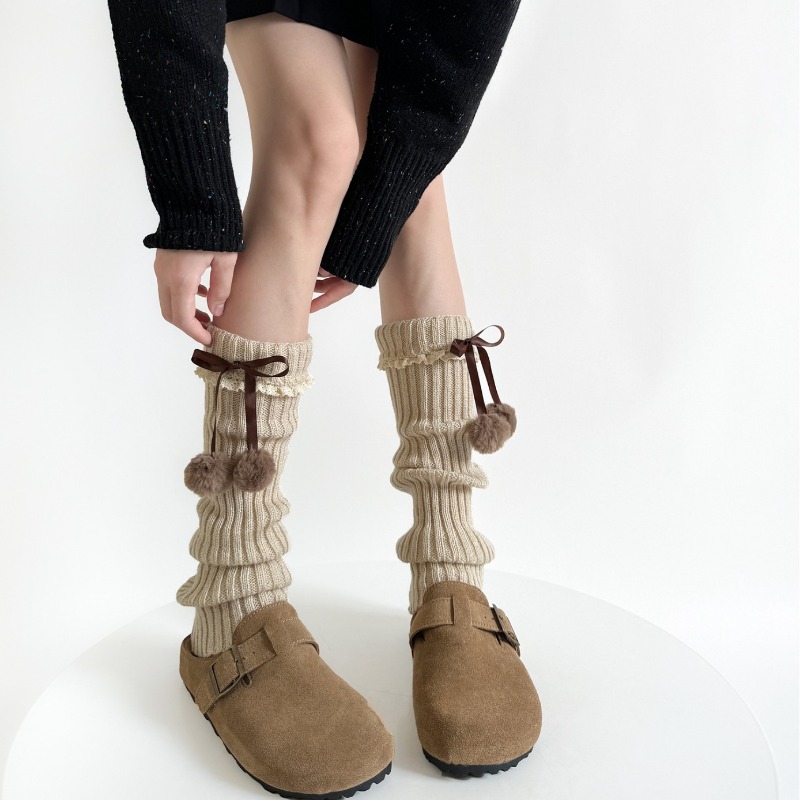 Boot Sock Slouchy - Camel Knit Leg Warmers with Furry