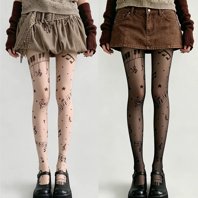 Y2K Musical Note Print Sheer P - Tights Pantyhose Sheer review and price