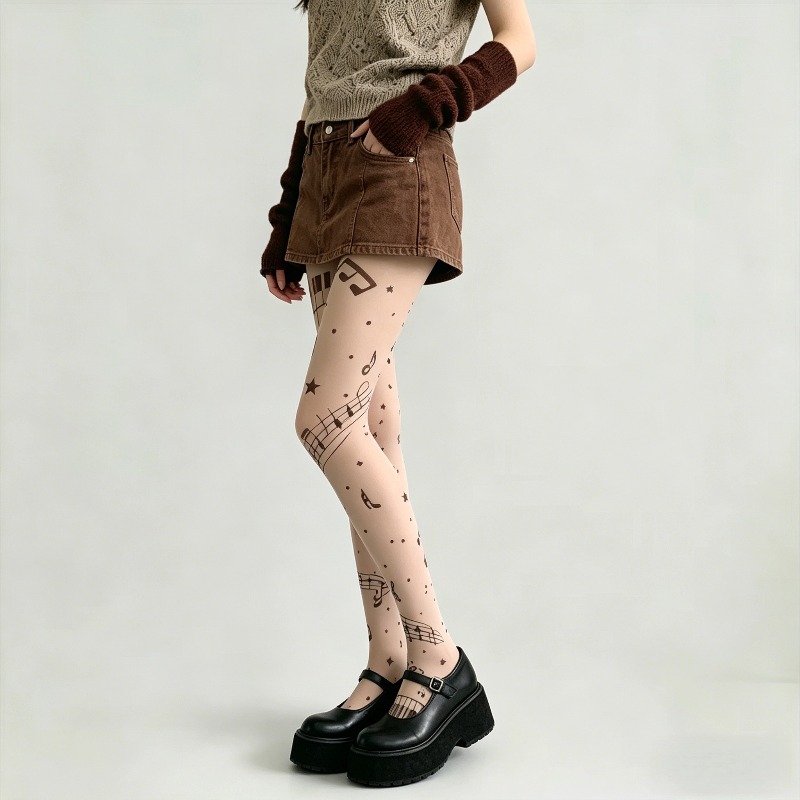 Y2K Musical Note Print Sheer P - Tights Pantyhose Sheer review and price