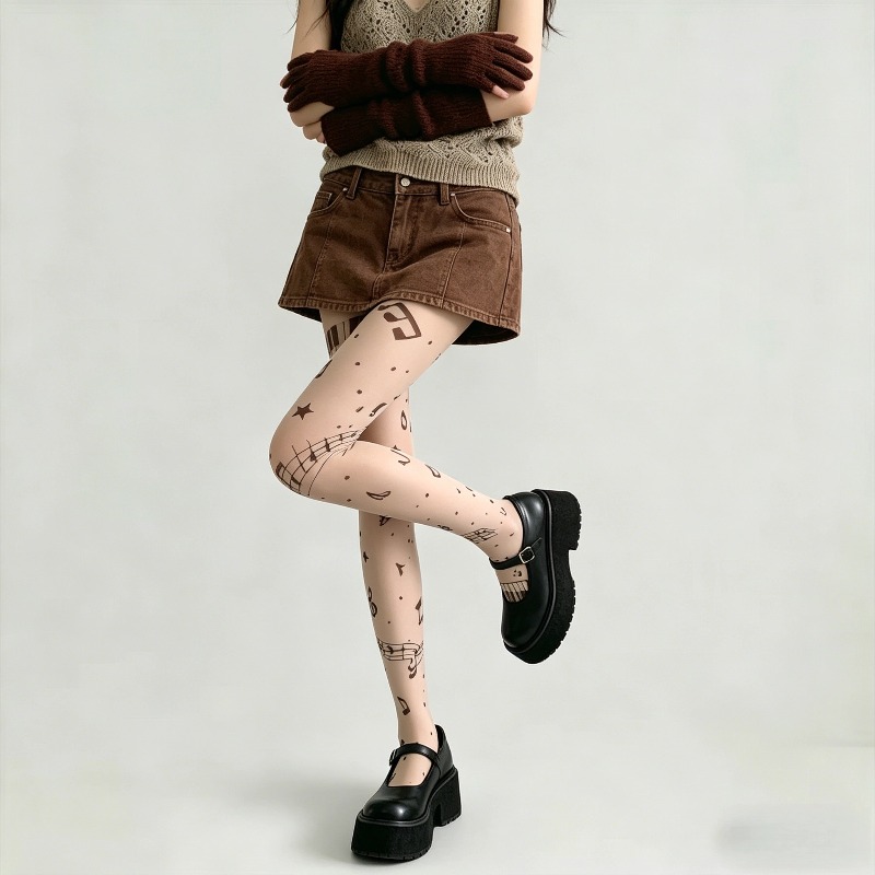 Y2K Musical Note Print Sheer P - Tights Pantyhose Sheer review and price
