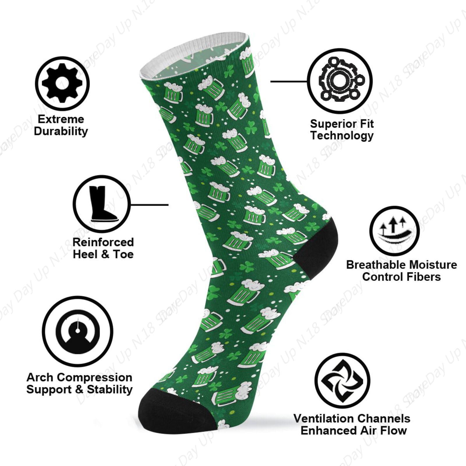 Green Clover Leaf Beer St. Pat - Cotton Crew Sock Pack review and price