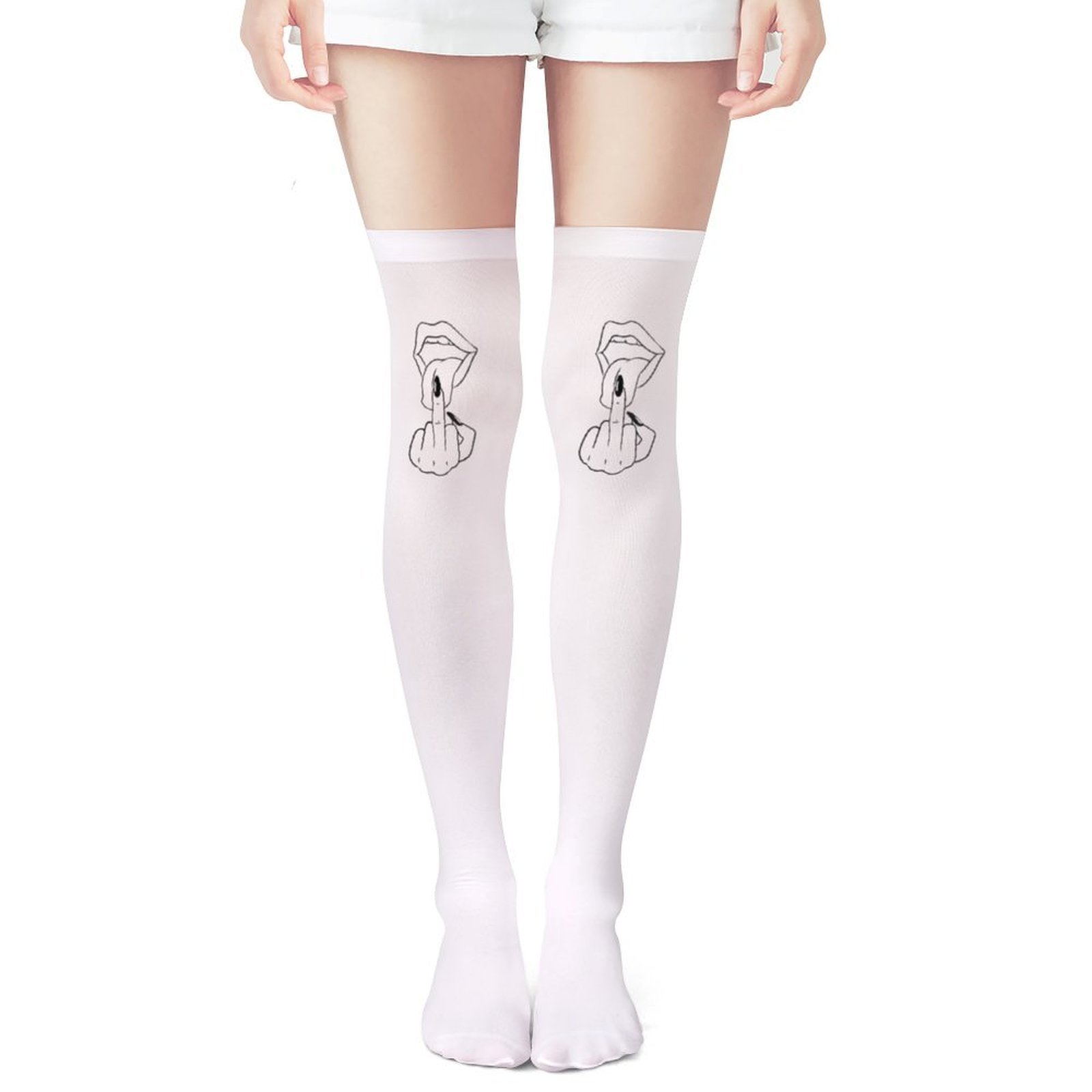 Ladies' white middle finger, r - Knee High Sock Women review and price