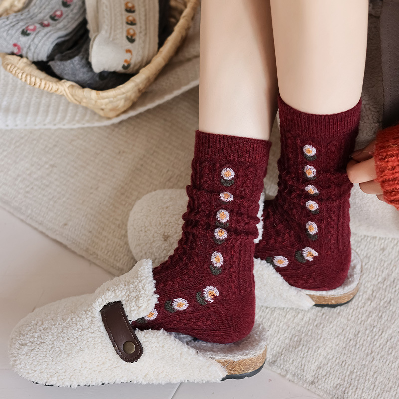Korean Sweet Floral Wool Mid-C - Boot Sock Slouchy review and price