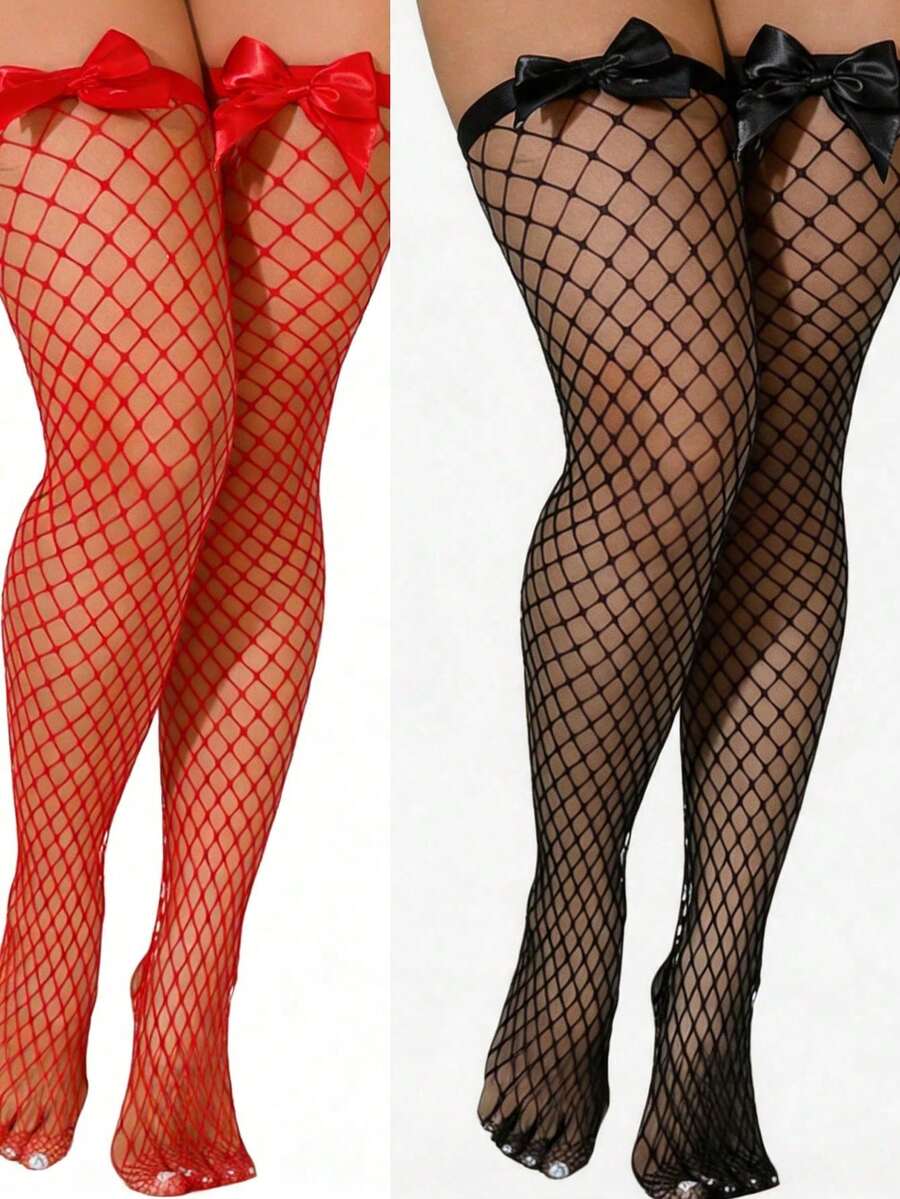 Bow Decor Fishnet Thigh High S - Knee High Sock Women review and price